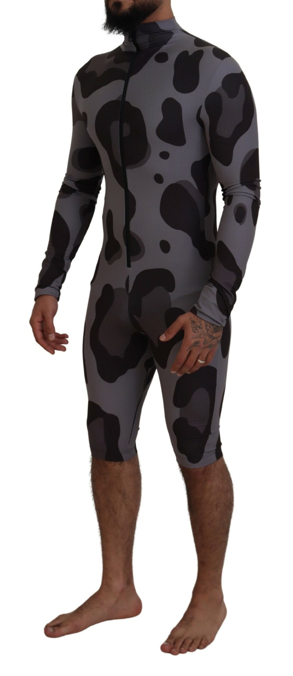 Dolce & Gabbana Gray Patterned Polyester Wetsuit Swimwear
