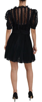 Dolce & Gabbana Black Lace Trim A-line Mini Nylon Dress