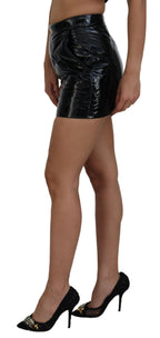 Dolce & Gabbana Shiny Black High Waist A-line Mini Skirt