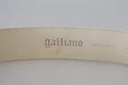 John Galliano Pink Leather Letter Logo Round Buckle Waist Belt