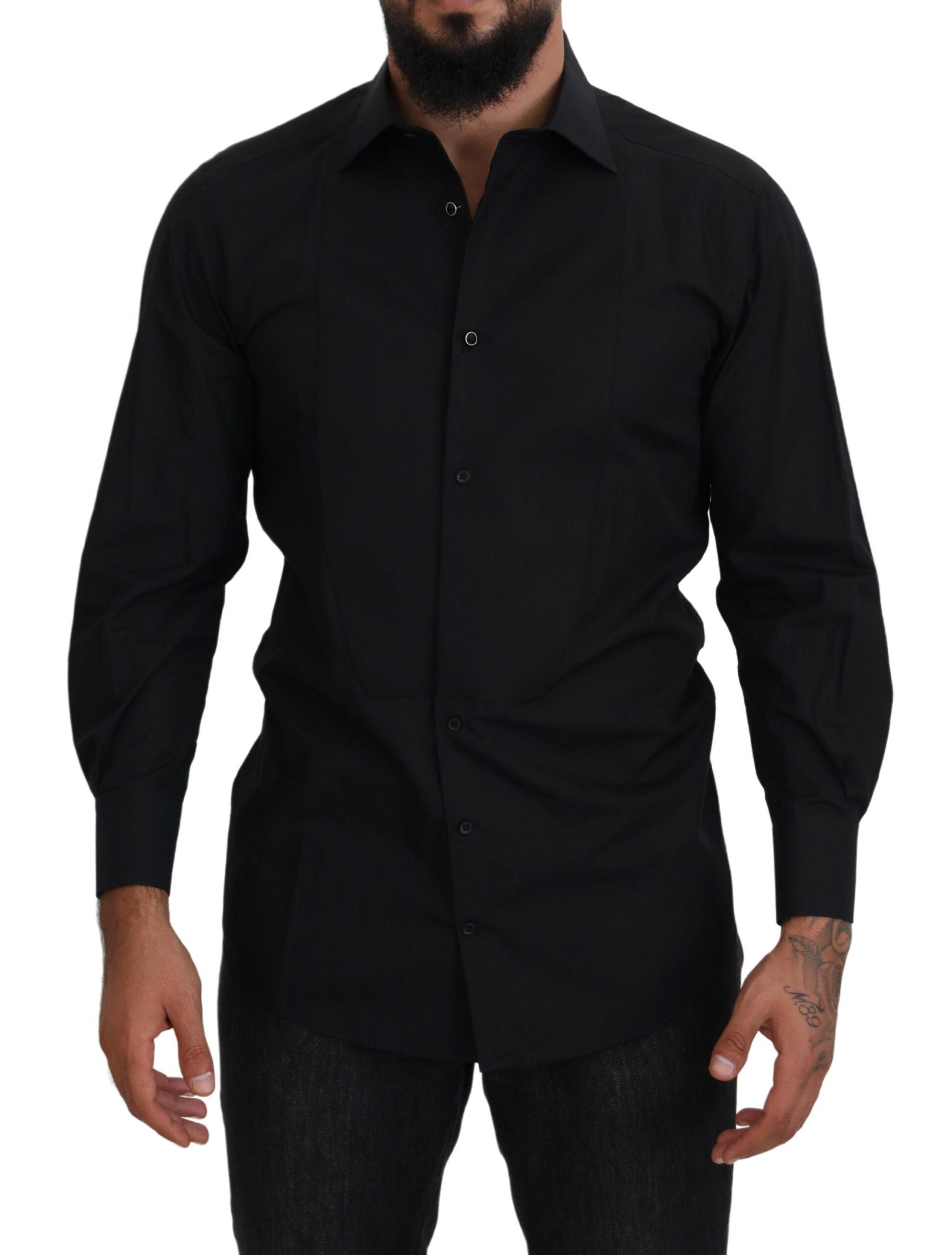 Dolce & Gabbana Black GOLD Cotton Collared Long Sleeve Shirt