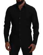 Dolce & Gabbana Black Cotton Collared Long Sleeve GOLD Shirt