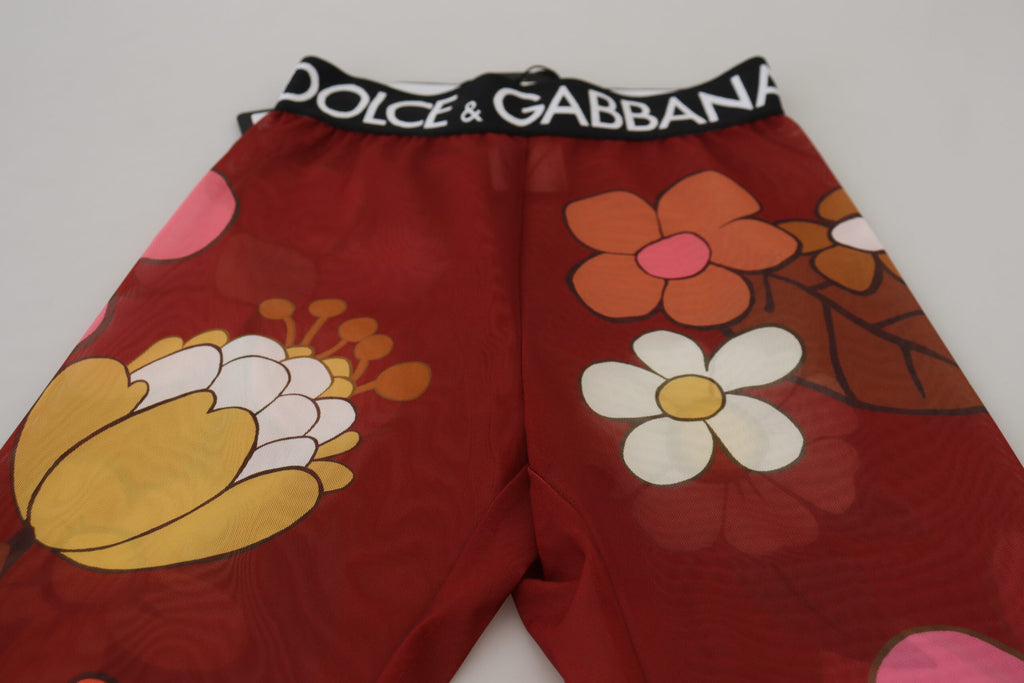 Dolce & Gabbana Red Floral Leggings Stretch Waist Pants