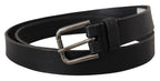Dolce & Gabbana Black Calf Leather Logo Engraved Metal Buckle Belt