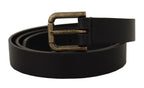 Dolce & Gabbana Black Calf Leather Logo Brass Metal Buckle Belt