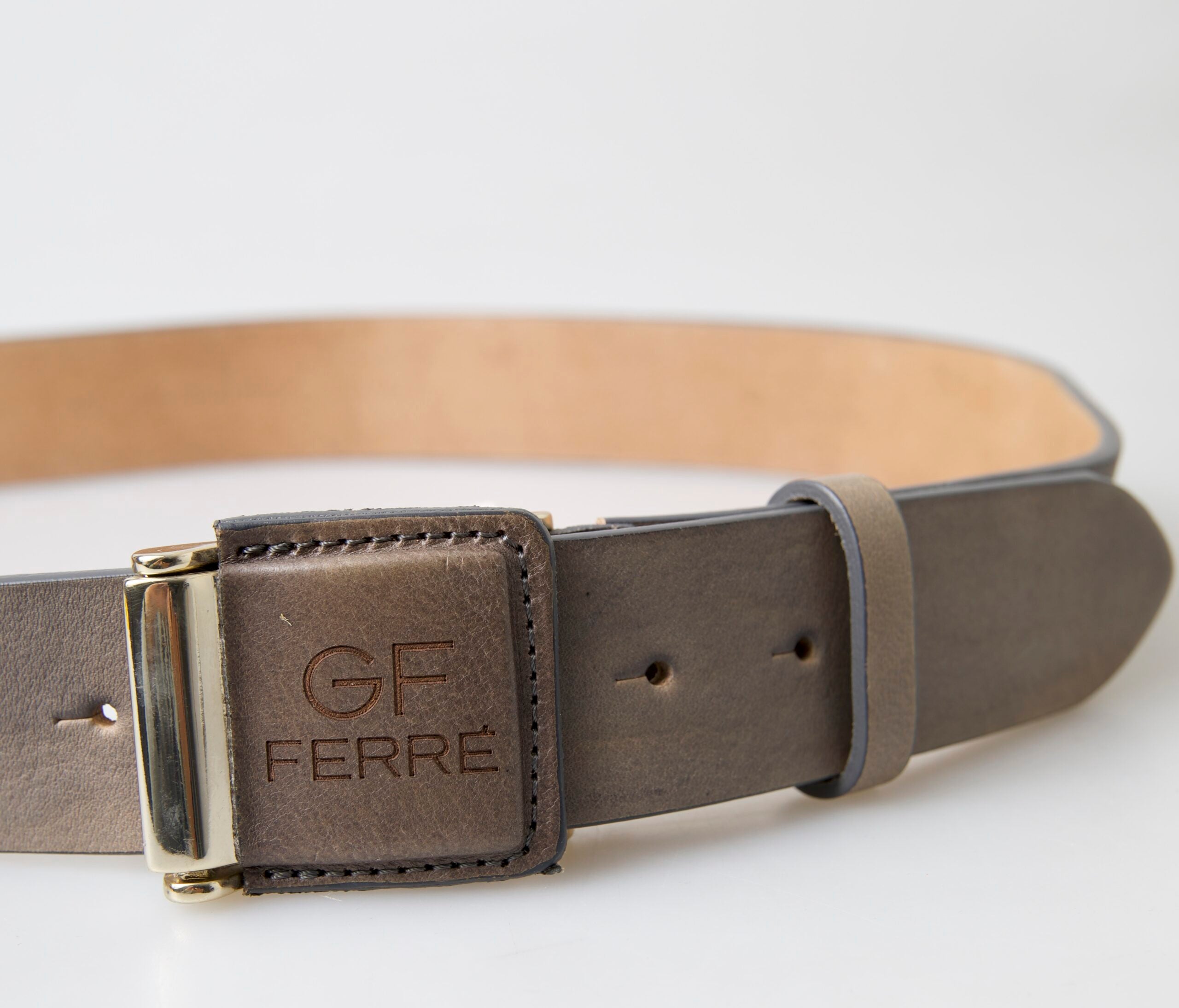 GF Ferre Brown Leather Fashion Logo Buckle Waist Belt