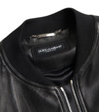 Dolce & Gabbana Black Leather Full Zip Bomber Men Jacket