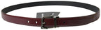 Dolce & Gabbana Bordeaux Leather Silver Metal Buckle Belt