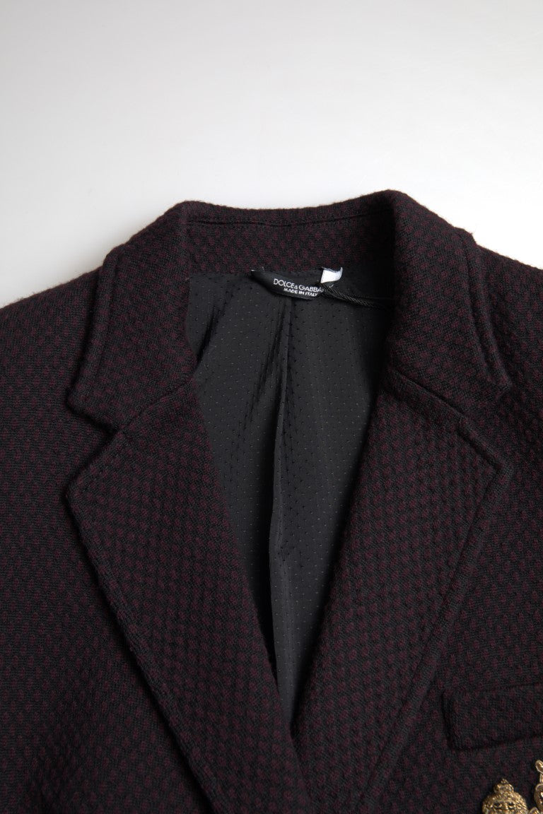 Dolce & Gabbana Purple Logo Embroidery Double Breasted Blazer