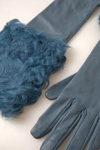 Dolce & Gabbana Blue Leather Fur Mid Arm Length Gloves