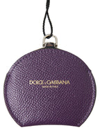 Dolce & Gabbana Purple Calfskin Leather Round Hand Mirror Holder