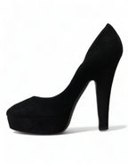 Dolce & Gabbana Black Suede Leather Platform Heel Pumps Shoes