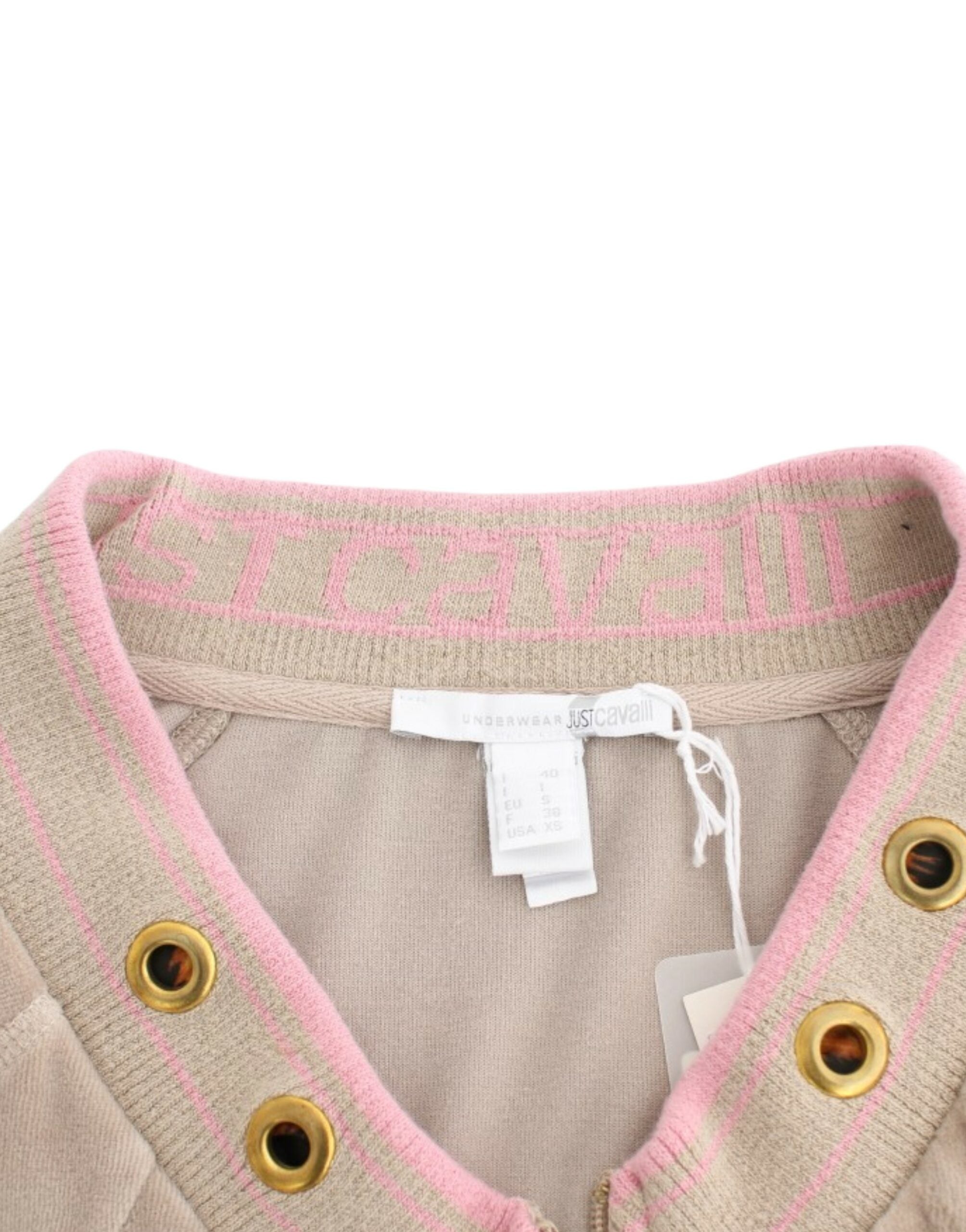 Cavalli Beige velvet zipup sweater