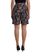 Dolce & Gabbana Black Floral High Waist Hot Pants Shorts