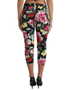 Dolce & Gabbana Black Floral Print Mid Waist Cropped Pants