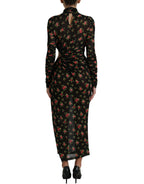 Dolce & Gabbana Black Floral Cut Out Sheath Long Maxi Dress