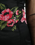 Dolce & Gabbana Black Floral Embroidery Mesh Tulle Gown Dress