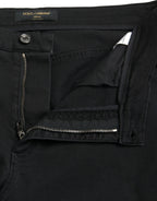 Dolce & Gabbana Black Cotton High Waist Tattered Denim Jeans