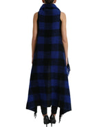 Dolce & Gabbana Black Blue Buffalo Check Poncho Coat Sweater