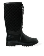 Dolce & Gabbana Black Chioggia Rubber Suede Rain Boots Shoes
