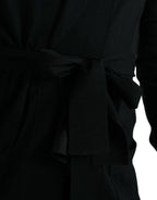 Dolce & Gabbana Black Cashmere Long Sleeves Belted Wrap Robe