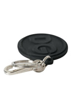 Dolce & Gabbana Black Rubber DG Logo Silver Brass Metal Keyring Keychain