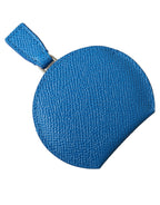 Dolce & Gabbana Blue Calfskin Leather Round Logo Hand Mirror Holder