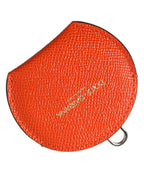 Dolce & Gabbana Orange Calfskin Leather Round Logo Hand Mirror Holder