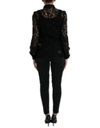 Dolce & Gabbana Black Floral Lace Long Sleeves Blouse Top