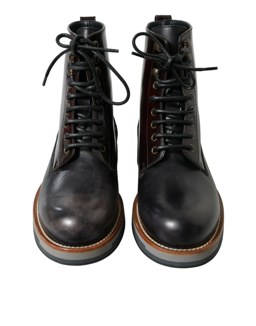 Dolce & Gabbana Black Leather Military Combat Boots Shoes