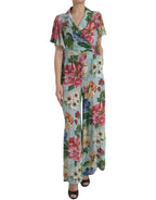 Dolce & Gabbana Blue Floral Wide Leg Wrap Jumpsuit Dress