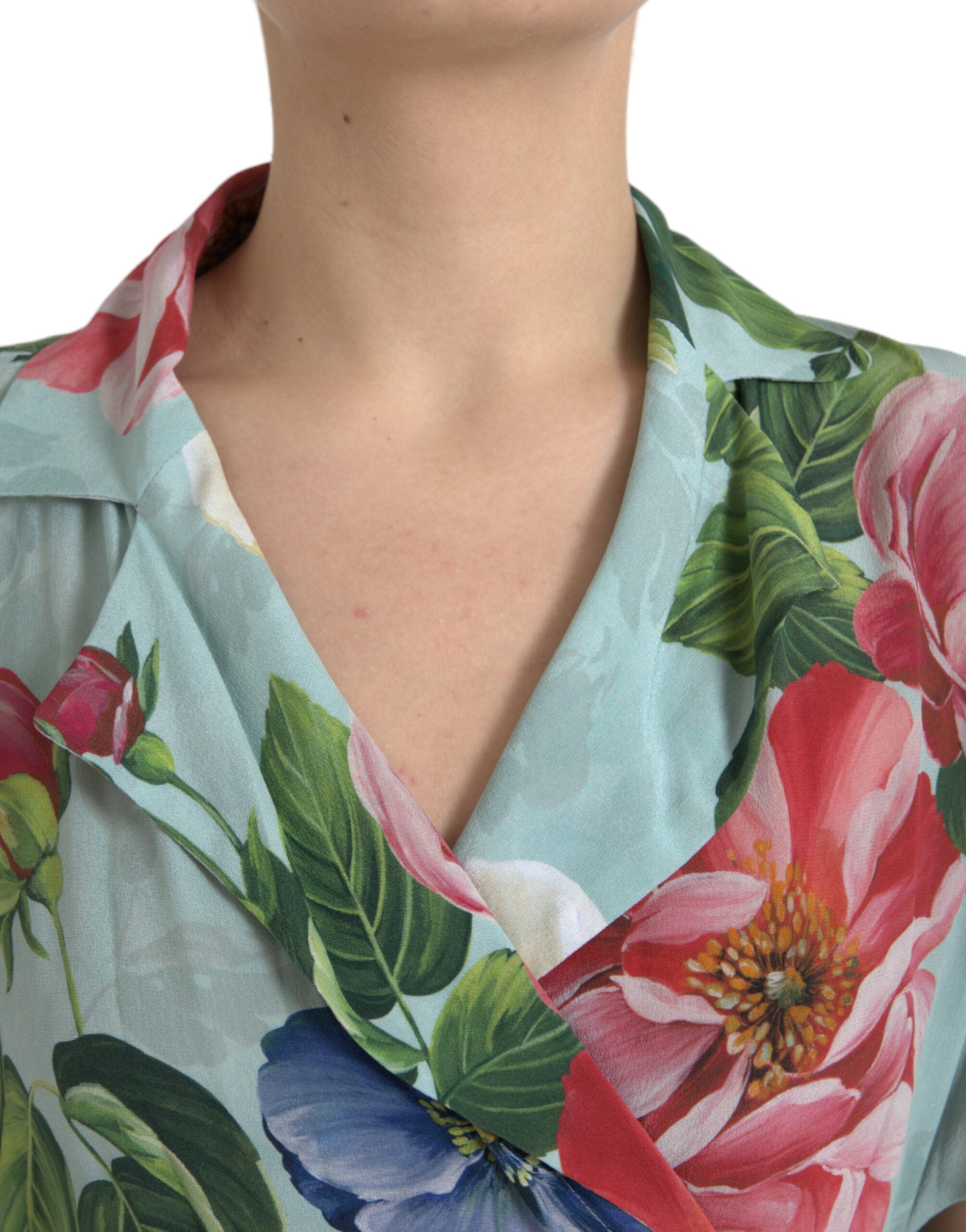 Dolce & Gabbana Blue Floral Wide Leg Wrap Jumpsuit Dress