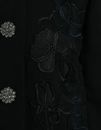Dolce & Gabbana Black Floral Wool Button Embellished Jacket