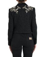 Dolce & Gabbana Black Crystal Embellished Overcoat Jacket