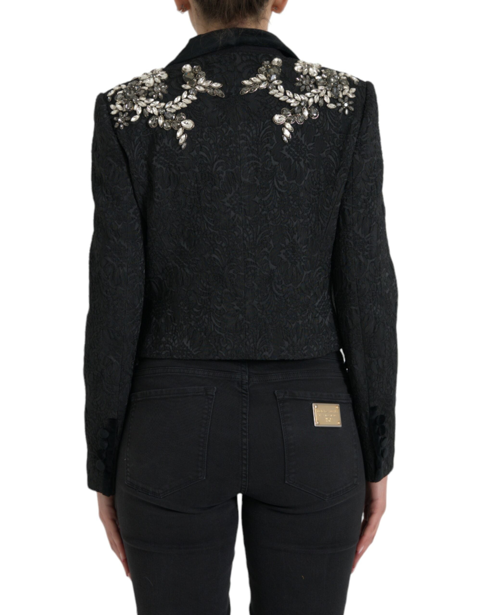 Dolce & Gabbana Black Crystal Embellished Overcoat Jacket
