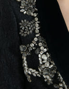 Dolce & Gabbana Black Crystal Embellished Overcoat Jacket