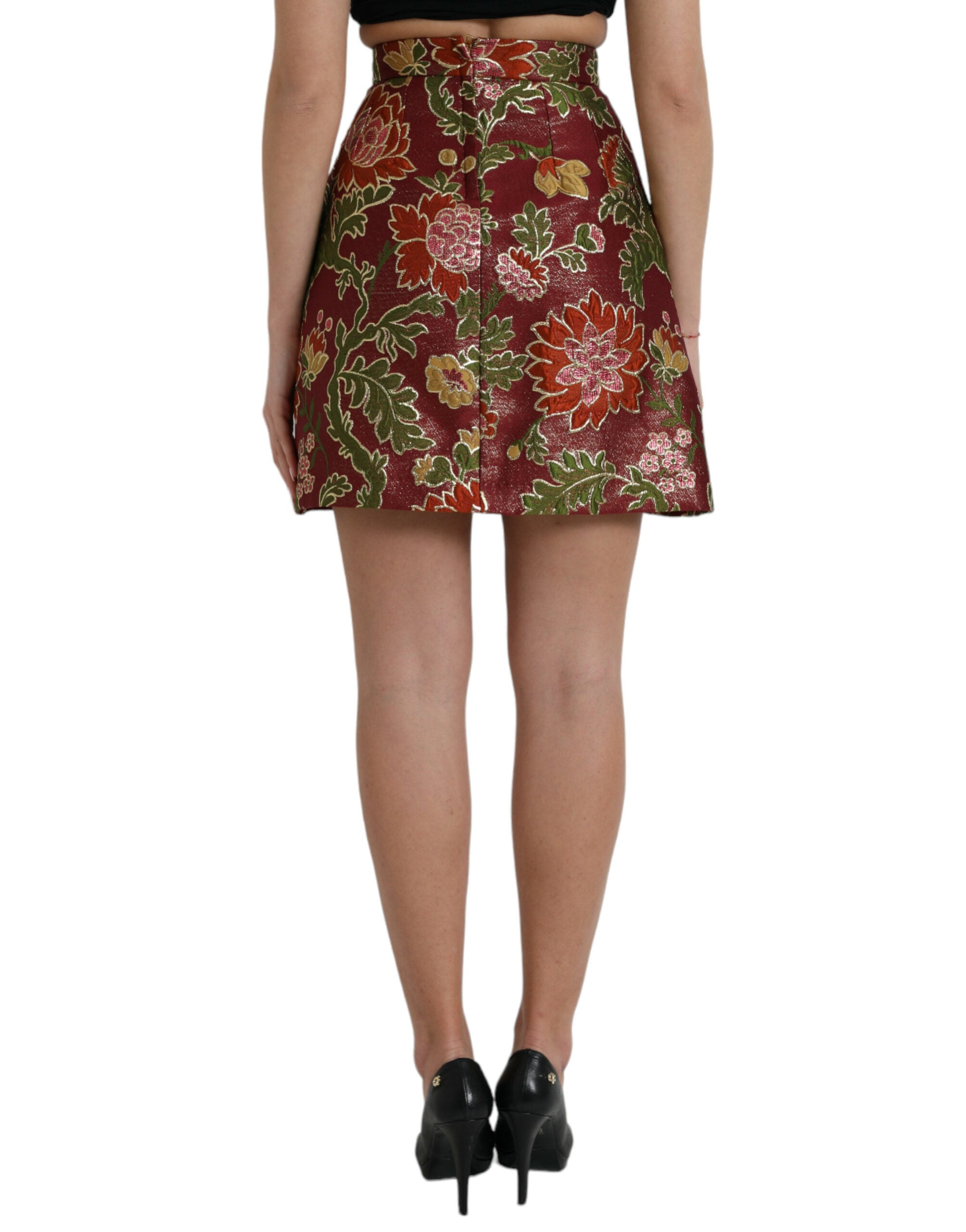 Dolce & Gabbana Maroon Floral Jacquard A-line Mini Skirt