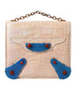 Balenciaga Beige Blue Agate Exotic Leather Gold Chain Purse Bag
