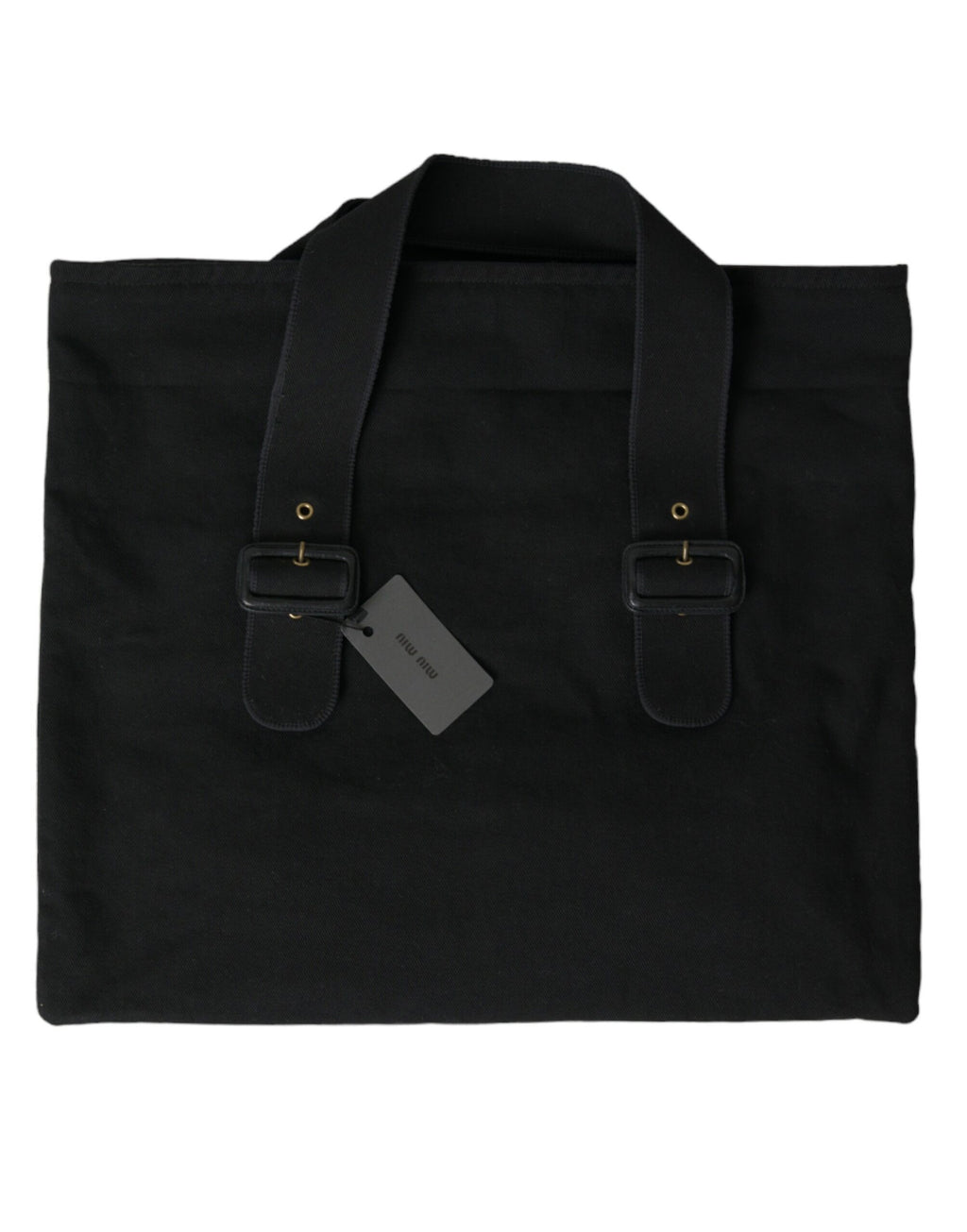 Miu Miu Black Canvas Denim Logo Shoulder Tote Shopping Bag