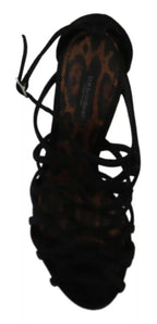 Dolce & Gabbana Black Suede Ankle Strap Stiletto Shoes
