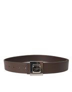 Dolce & Gabbana Brown Calf Leather Square Metal Buckle Belt