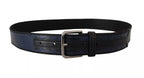 Dolce & Gabbana Blue Black Logo Print Silver Buckle Belt