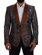 Dolce & Gabbana Bronze Monkey Print Silk Slim Jacket Blazer