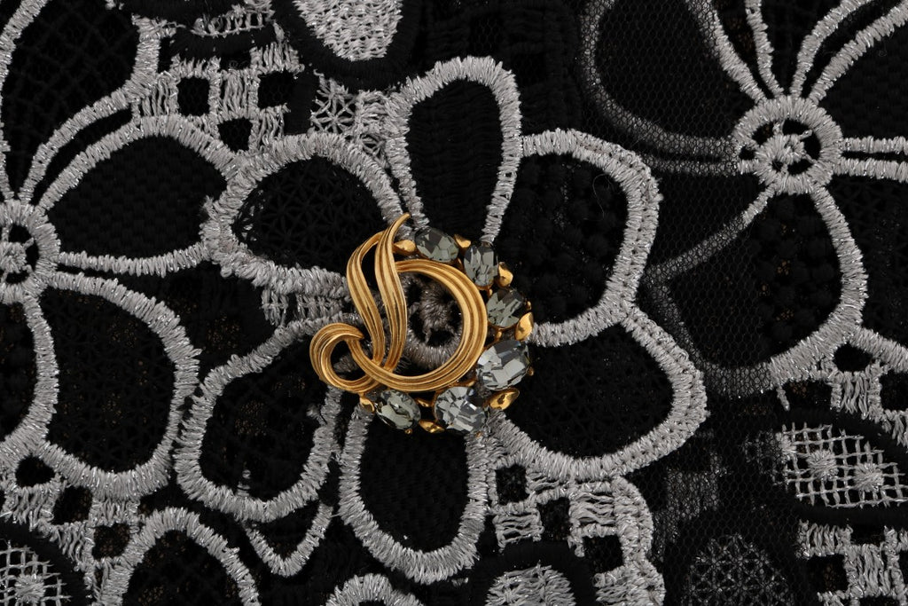 Dolce & Gabbana Floral Macramé Lace Crystal Button Skirt