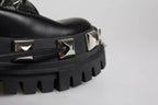 Dolce & Gabbana Black Leather Studded Trekking Boots Shoes