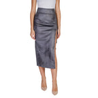 Only Gray Artificial Leather Long Skirt
