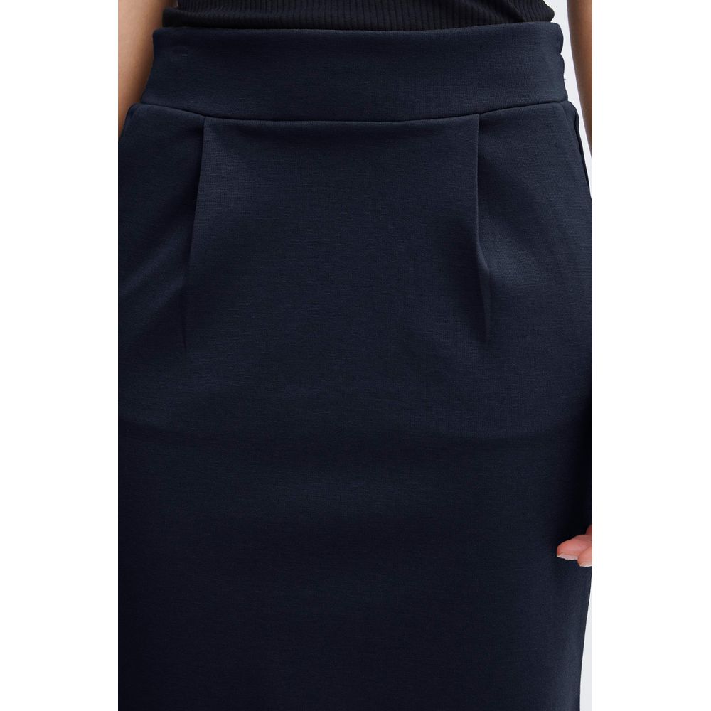 ICHI Blue Polyester Mini Skirt