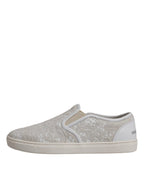 Dolce & Gabbana White Floral Lace Slip On Loafers Shoes