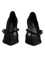 Dolce & Gabbana Black Mesh Mary Jane Crystal Heel Pump Shoes