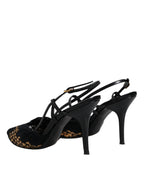 Dolce & Gabbana Black Brown Lace High Heels Slingback Shoes
